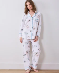 Long PJ Set in Embroidered Caviar Club