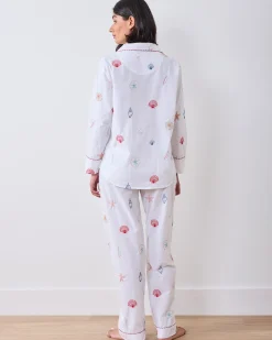 Long PJ Set in Embroidered Shells