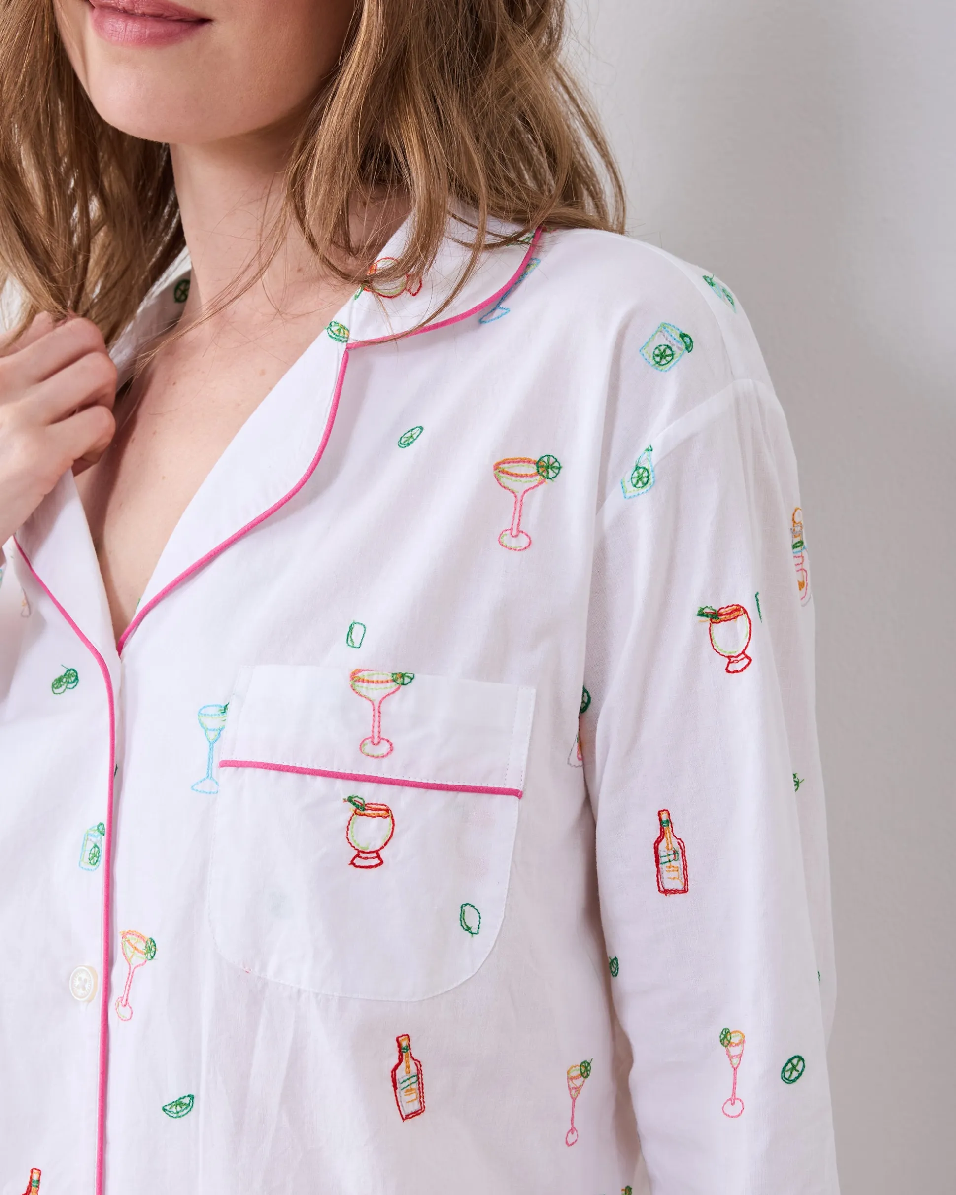 Long PJ Set in Embroidered Tequila Sunrise