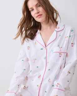 Long PJ Set in Embroidered Tequila Sunrise