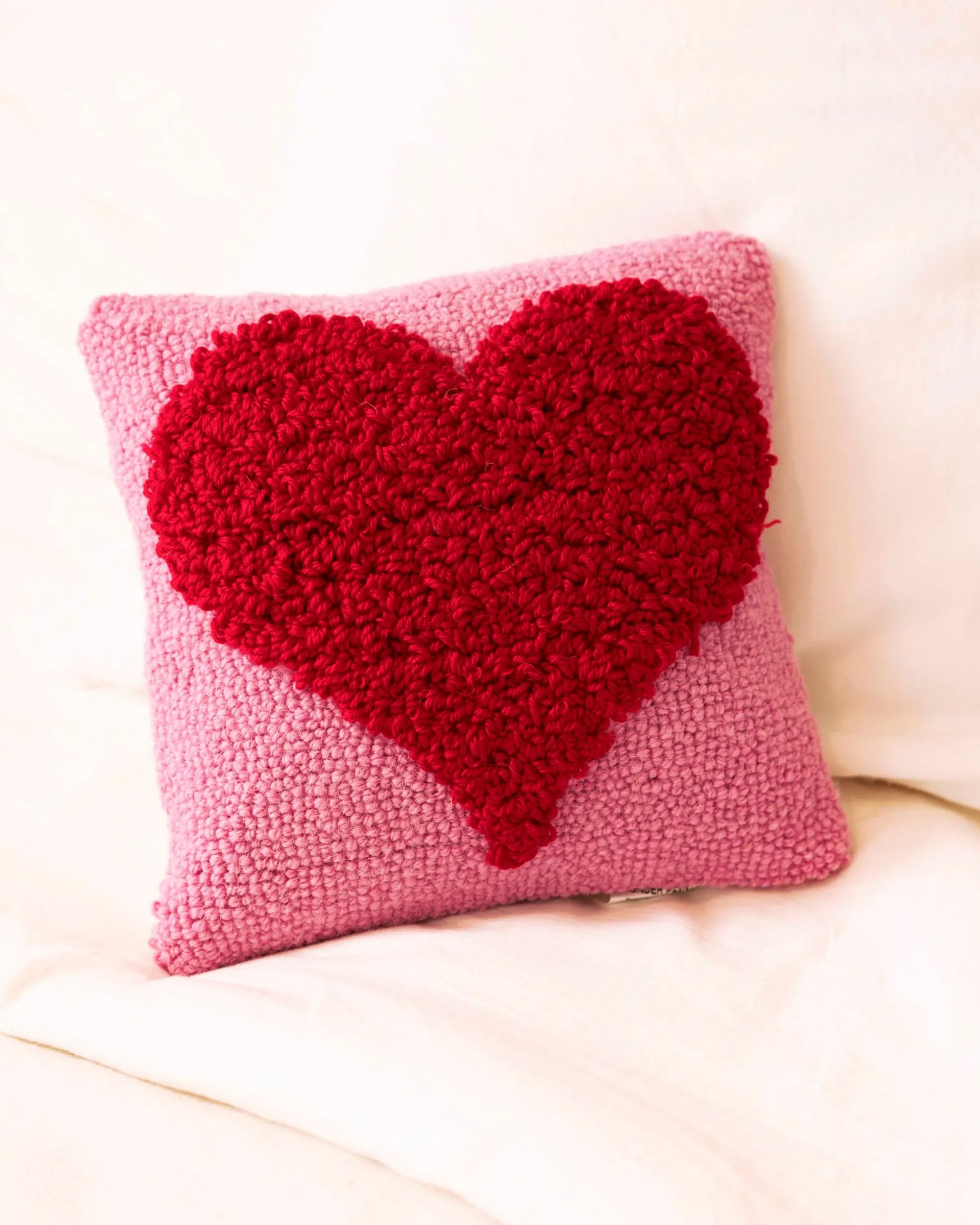 Looped Heart Hook Pillow in Pink