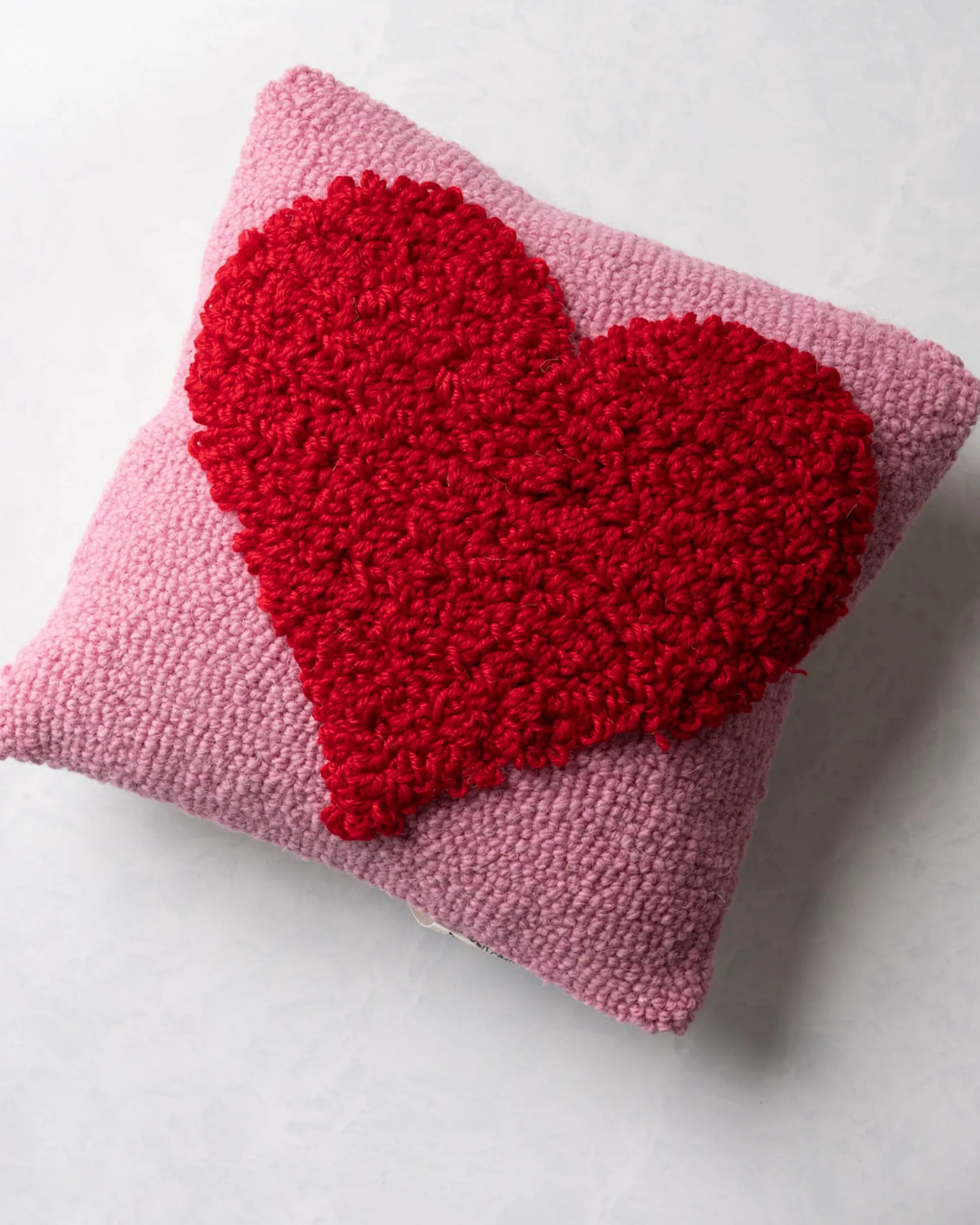 Looped Heart Hook Pillow in Pink