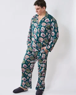 Men's Eco Satin Long PJ Set in Champagne & Caviar