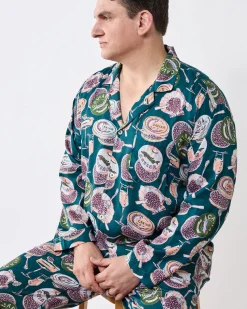 Men's Eco Satin Long PJ Set in Champagne & Caviar