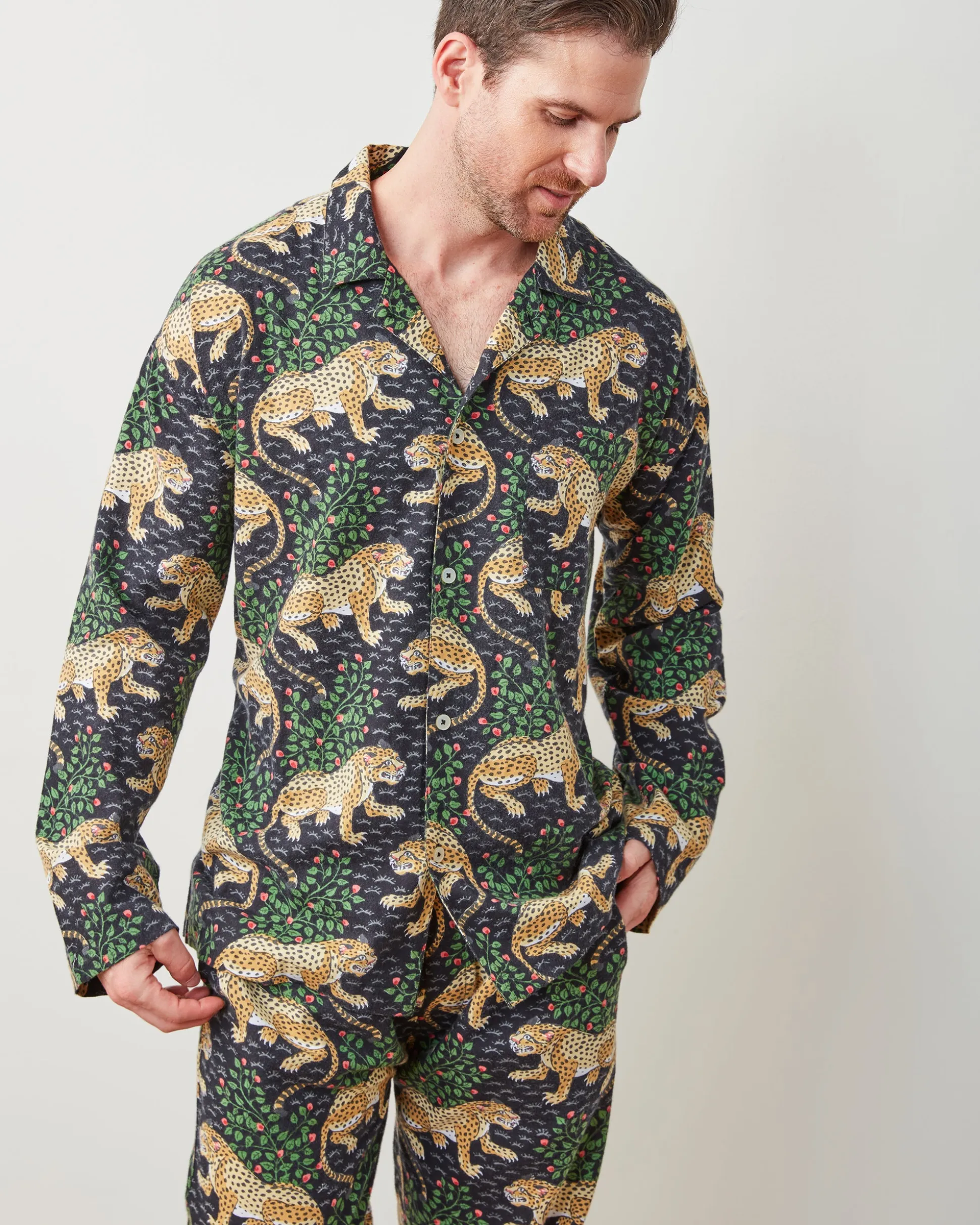 Men's Lightweight Flannel Long PJ Set in Bagheera