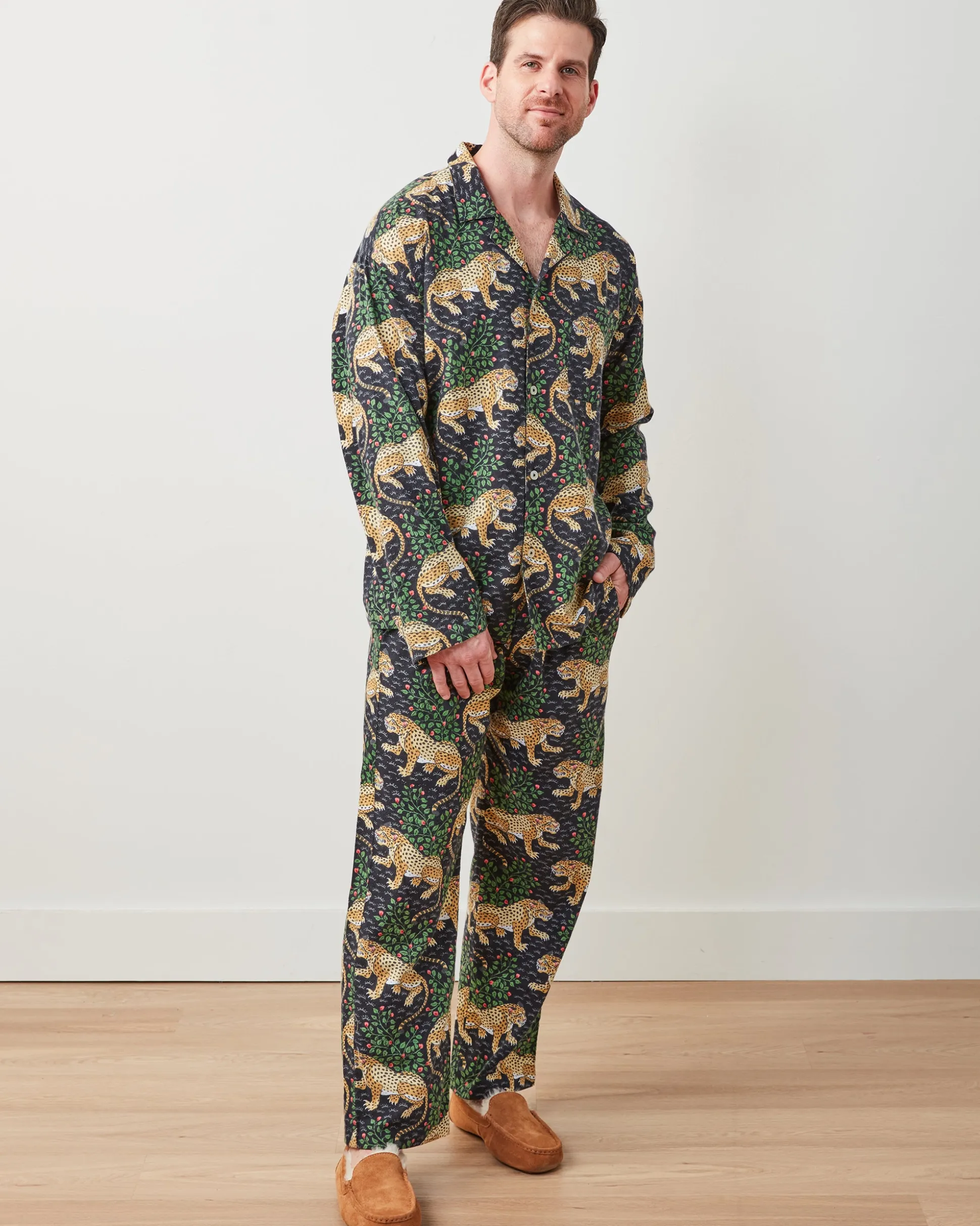 Men's Lightweight Flannel Long PJ Set in Bagheera