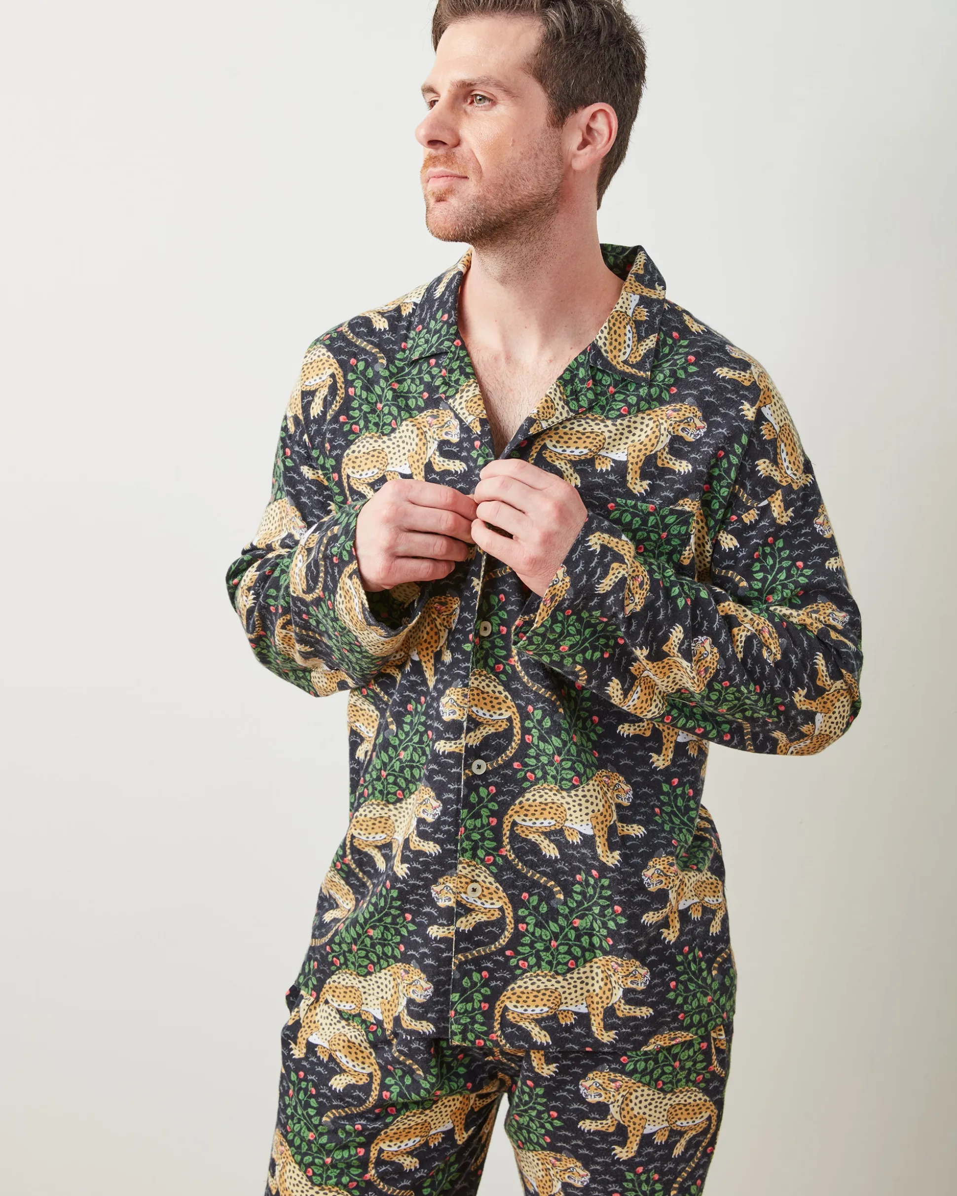 Men's Lightweight Flannel Long PJ Set in Bagheera