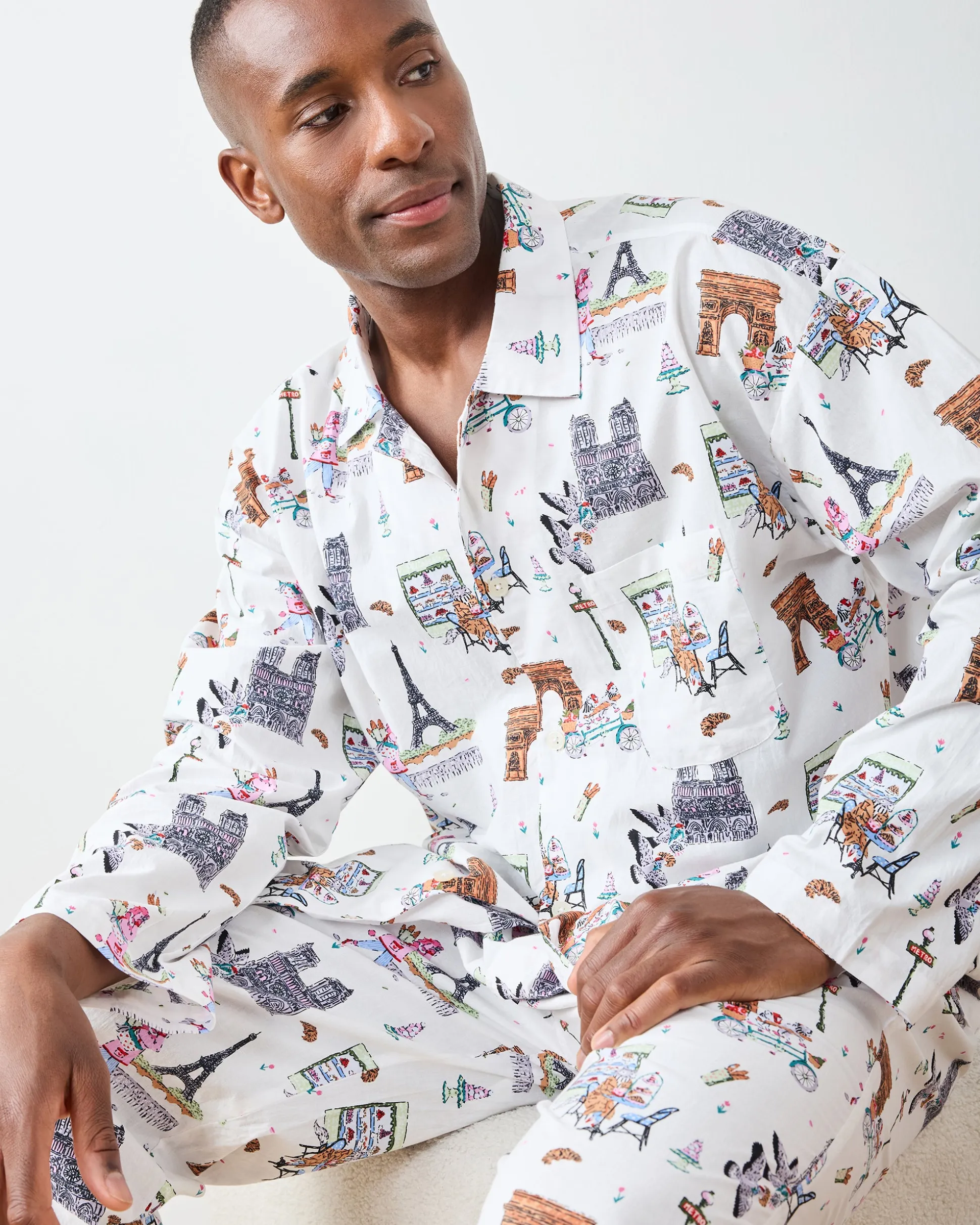 Men's Long PJ Set in Paris Getaway