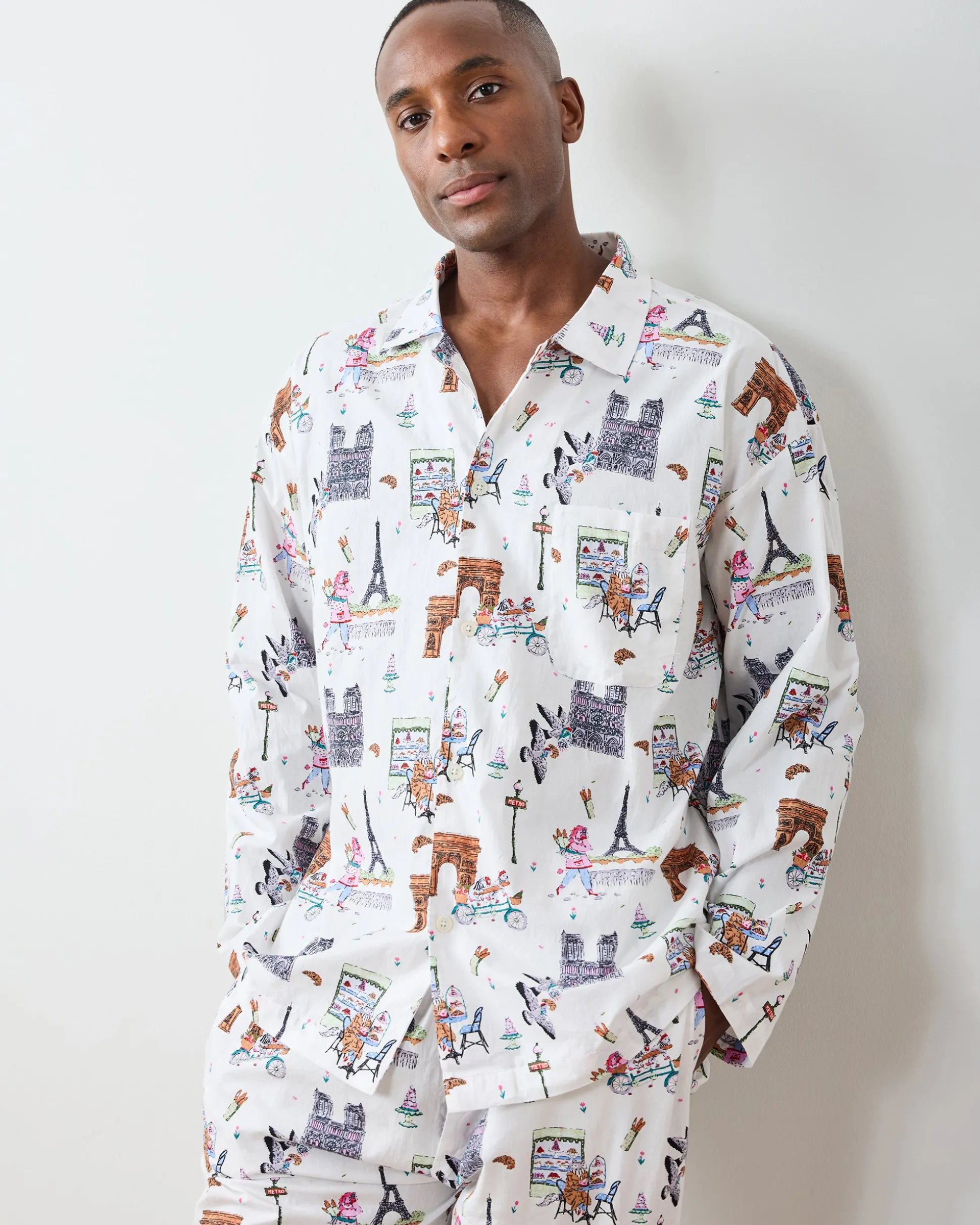 Men's Long PJ Set in Paris Getaway