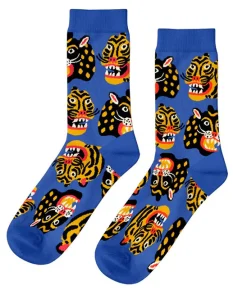 Men's Wild Cat Socks in Blue Multi