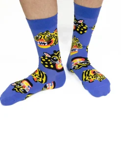 Men's Wild Cat Socks in Blue Multi