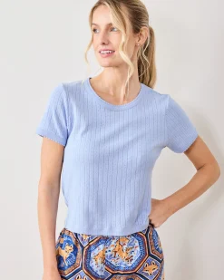Misty Blue in Pointelle Short Sleeve Tee