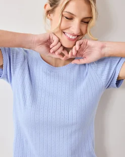 Misty Blue in Pointelle Short Sleeve Tee