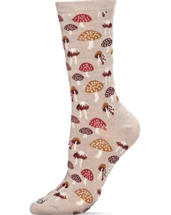 Mushroom Field Bamboo Blend Crew Sock in Tan Combo