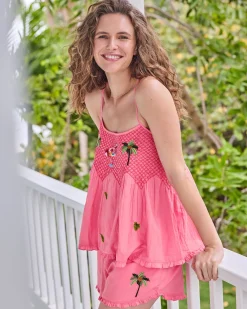 Naya Short Set in Embroidered Flamingo Social