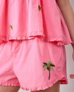 Naya Short Set in Embroidered Flamingo Social