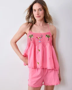 Naya Short Set in Embroidered Flamingo Social