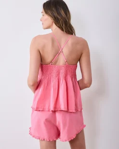 Naya Short Set in Embroidered Flamingo Social