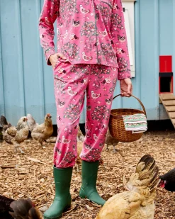 Organic Cotton Modal Knit Long PJ Set in Hen House