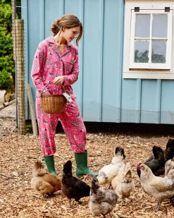 Organic Cotton Modal Knit Long PJ Set in Hen House