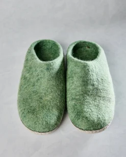 Organic Merino Wool Slippers in Eucalyptus Green