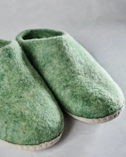 Organic Merino Wool Slippers in Eucalyptus Green