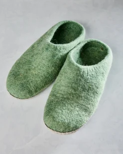 Organic Merino Wool Slippers in Eucalyptus Green