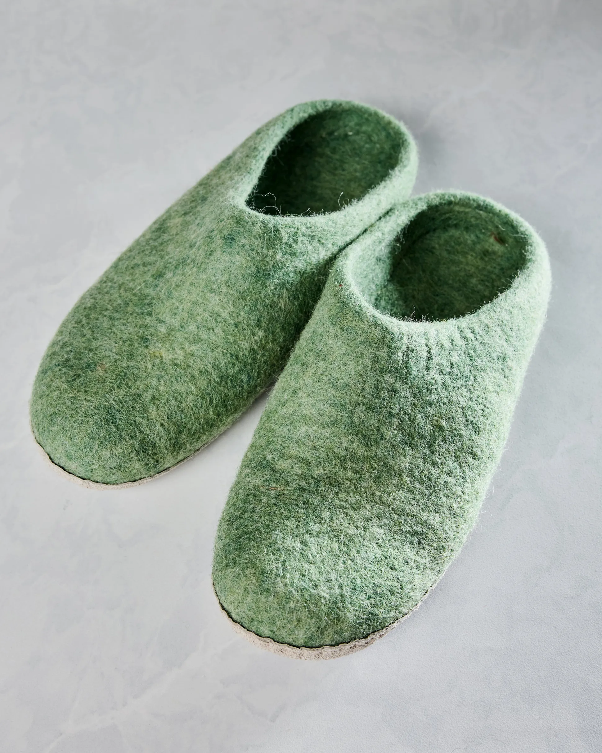 Organic Merino Wool Slippers in Eucalyptus Green