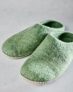 Organic Merino Wool Slippers in Eucalyptus Green