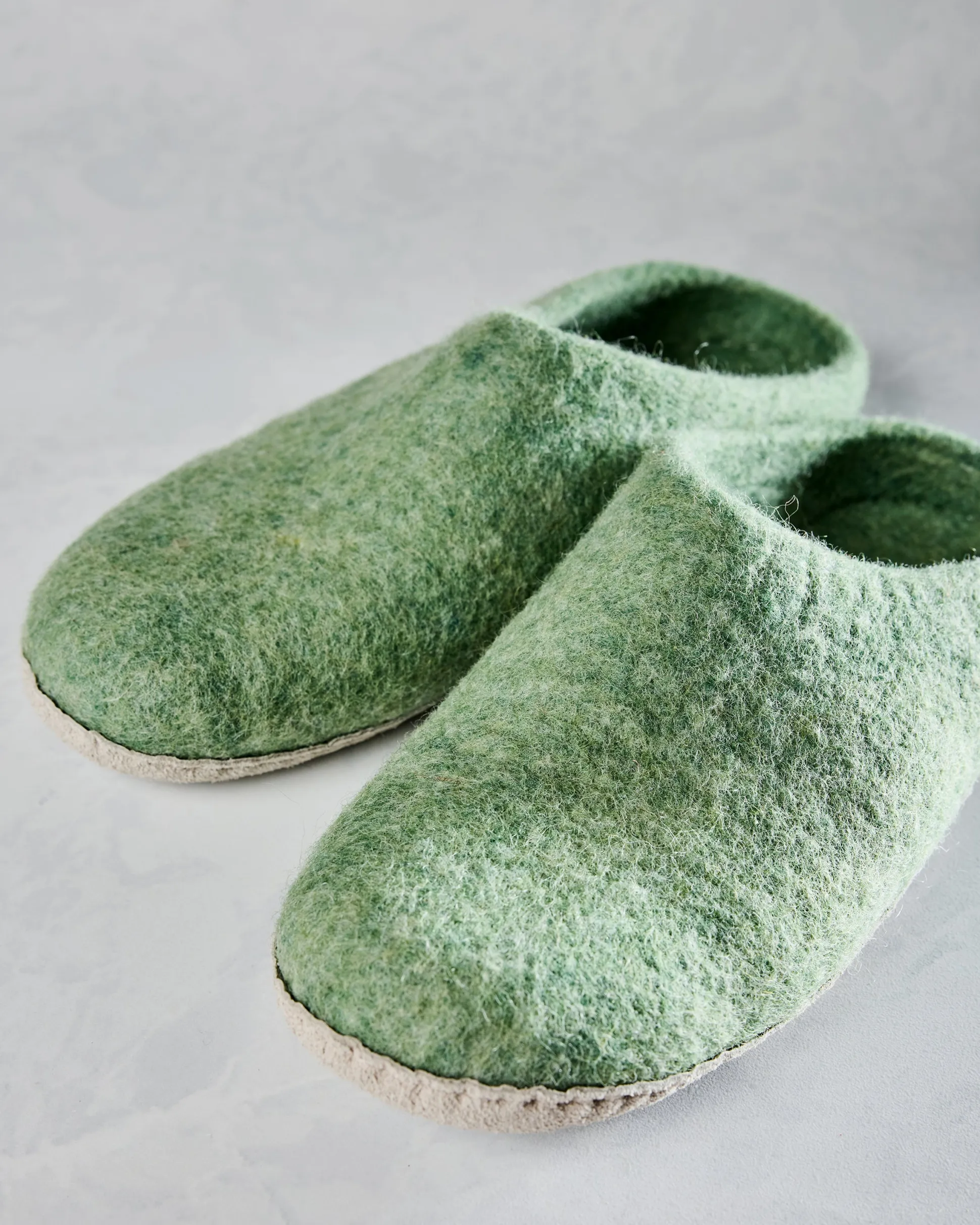 Organic Merino Wool Slippers in Eucalyptus Green