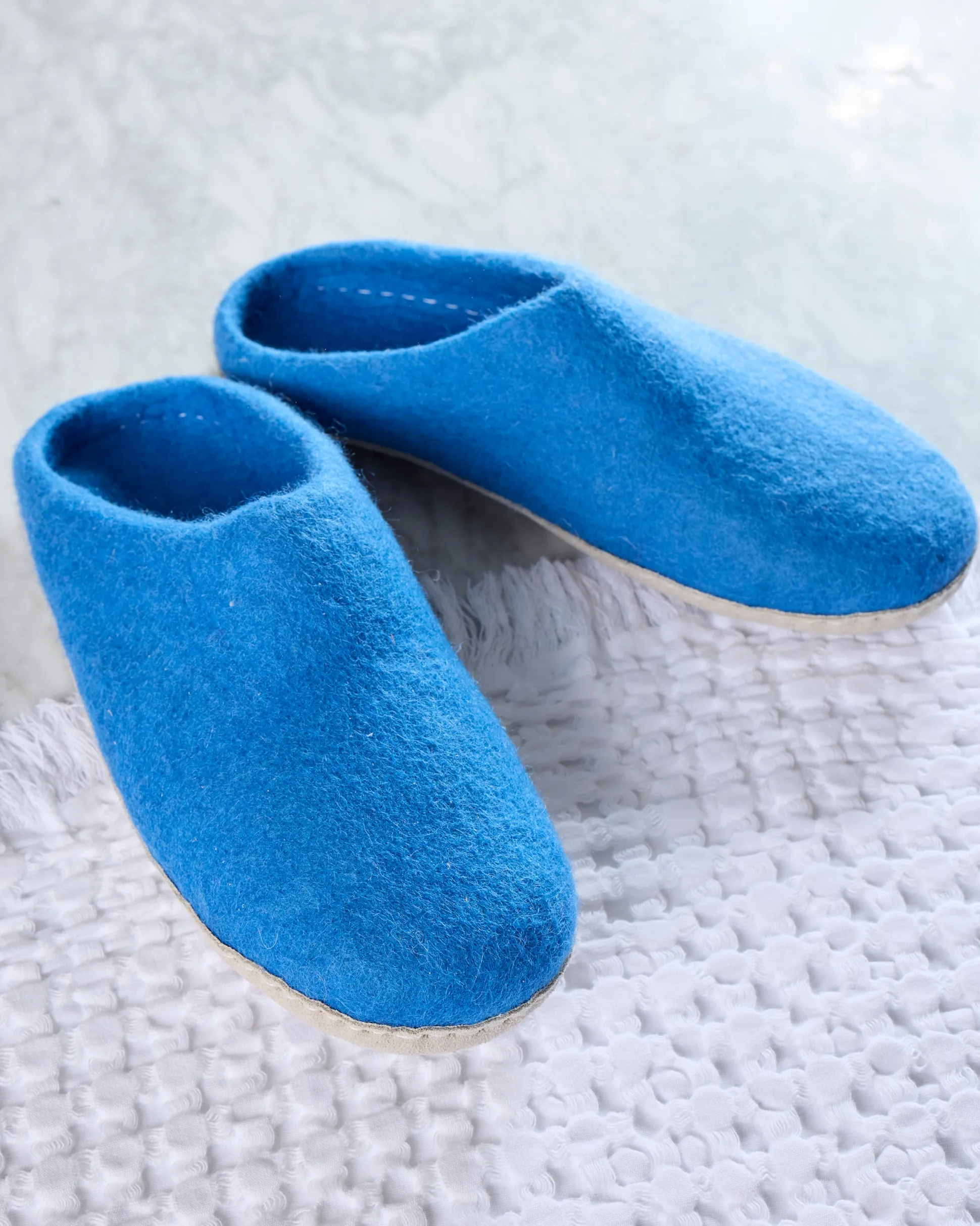 Organic Merino Wool Slippers in Blue