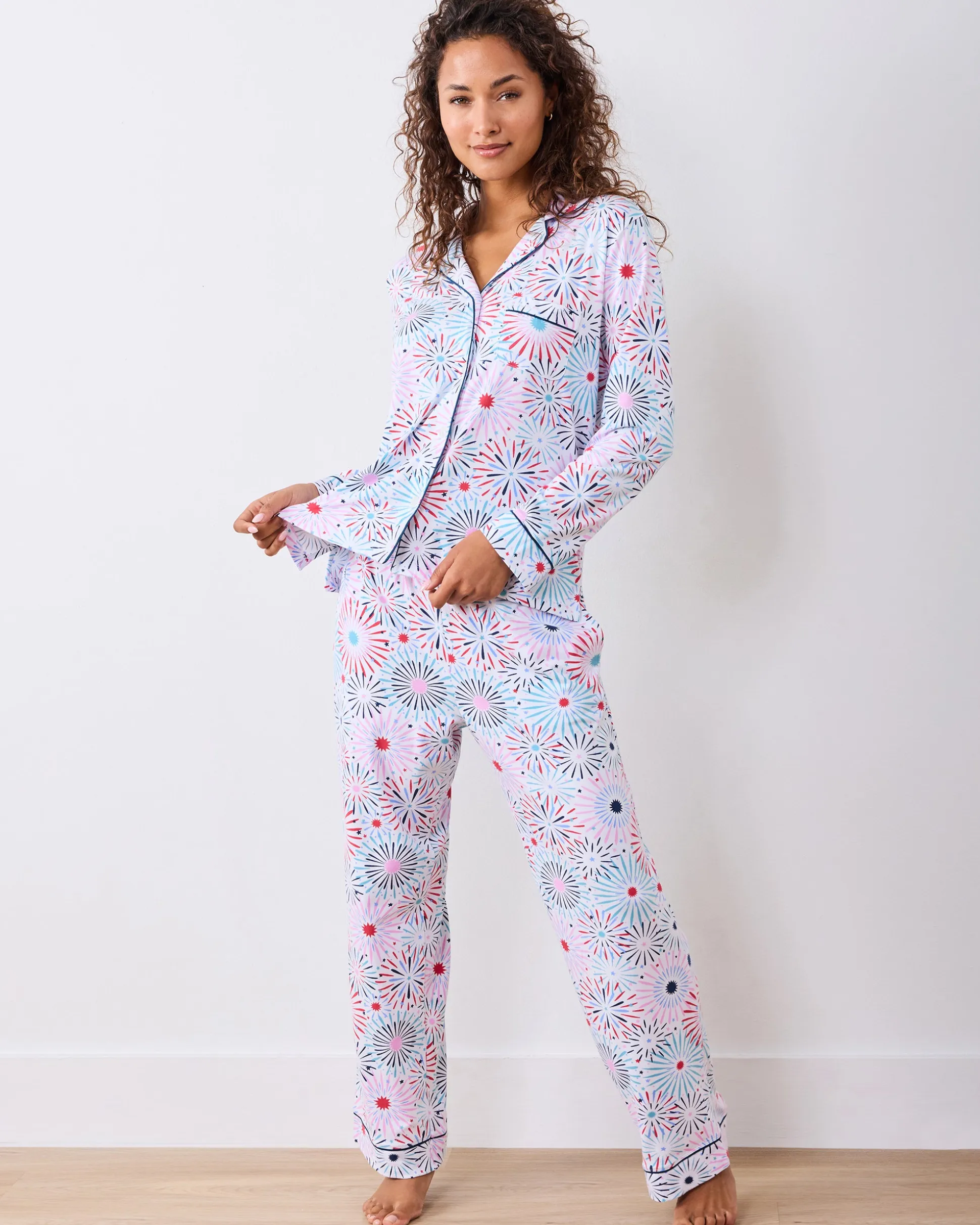 Organic Pima Modal Knit Long PJ Set in Sparks Fly
