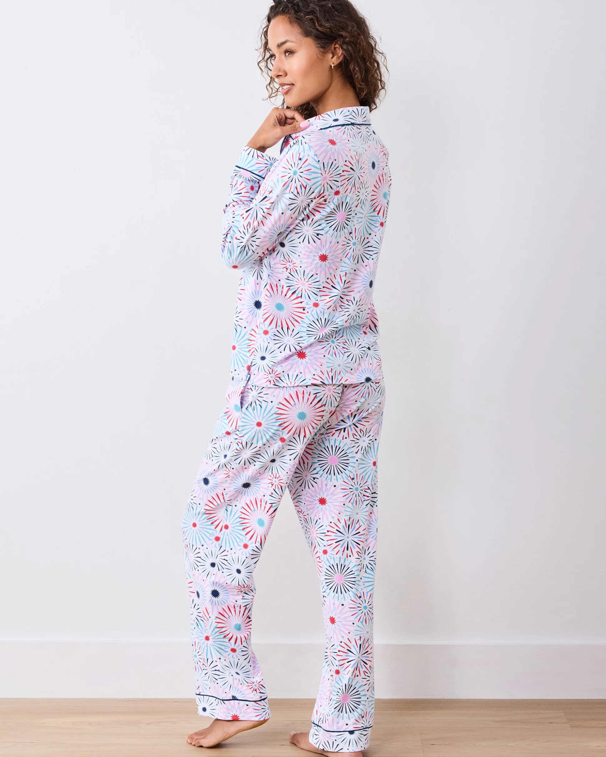 Organic Pima Modal Knit Long PJ Set in Sparks Fly