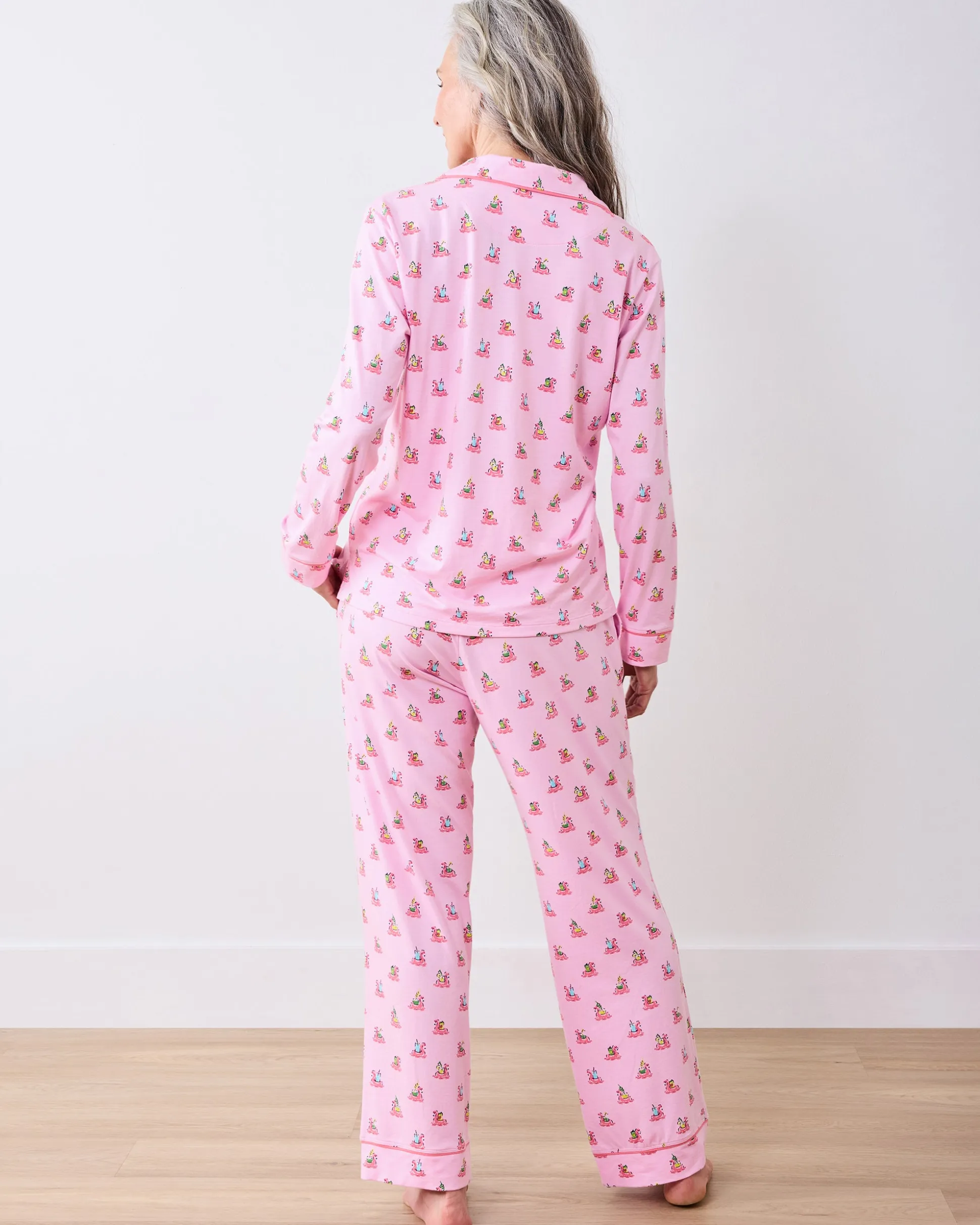 Organic Pima Modal Knit Long PJ Set in Flamingo Floaties
