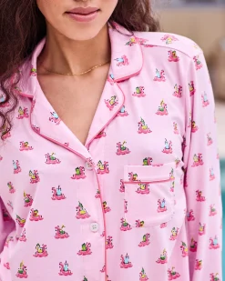 Organic Pima Modal Knit Long PJ Set in Flamingo Floaties