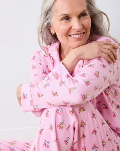 Organic Pima Modal Knit Long PJ Set in Flamingo Floaties