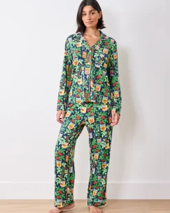 Organic Pima Modal Knit Long PJ Set in Kitchen Garden