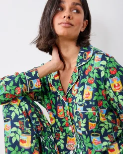 Organic Pima Modal Knit Long PJ Set in Kitchen Garden