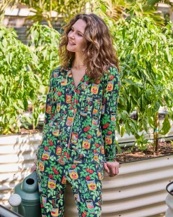 Organic Pima Modal Knit Long PJ Set in Kitchen Garden