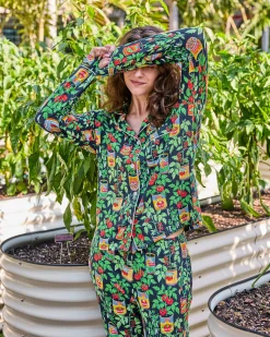 Organic Pima Modal Knit Long PJ Set in Kitchen Garden
