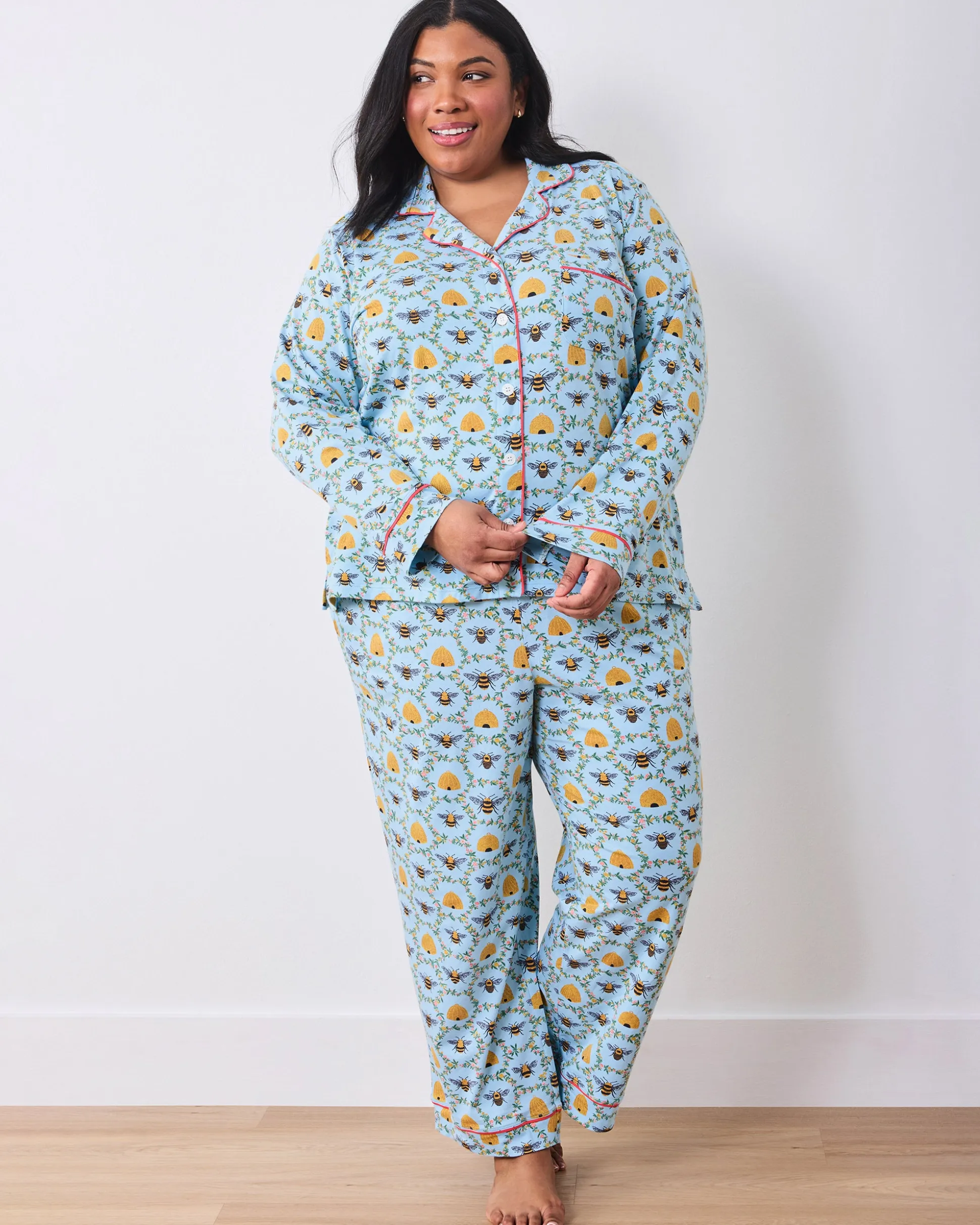 Organic Pima Modal Knit Long PJ Set in Sweet Bee