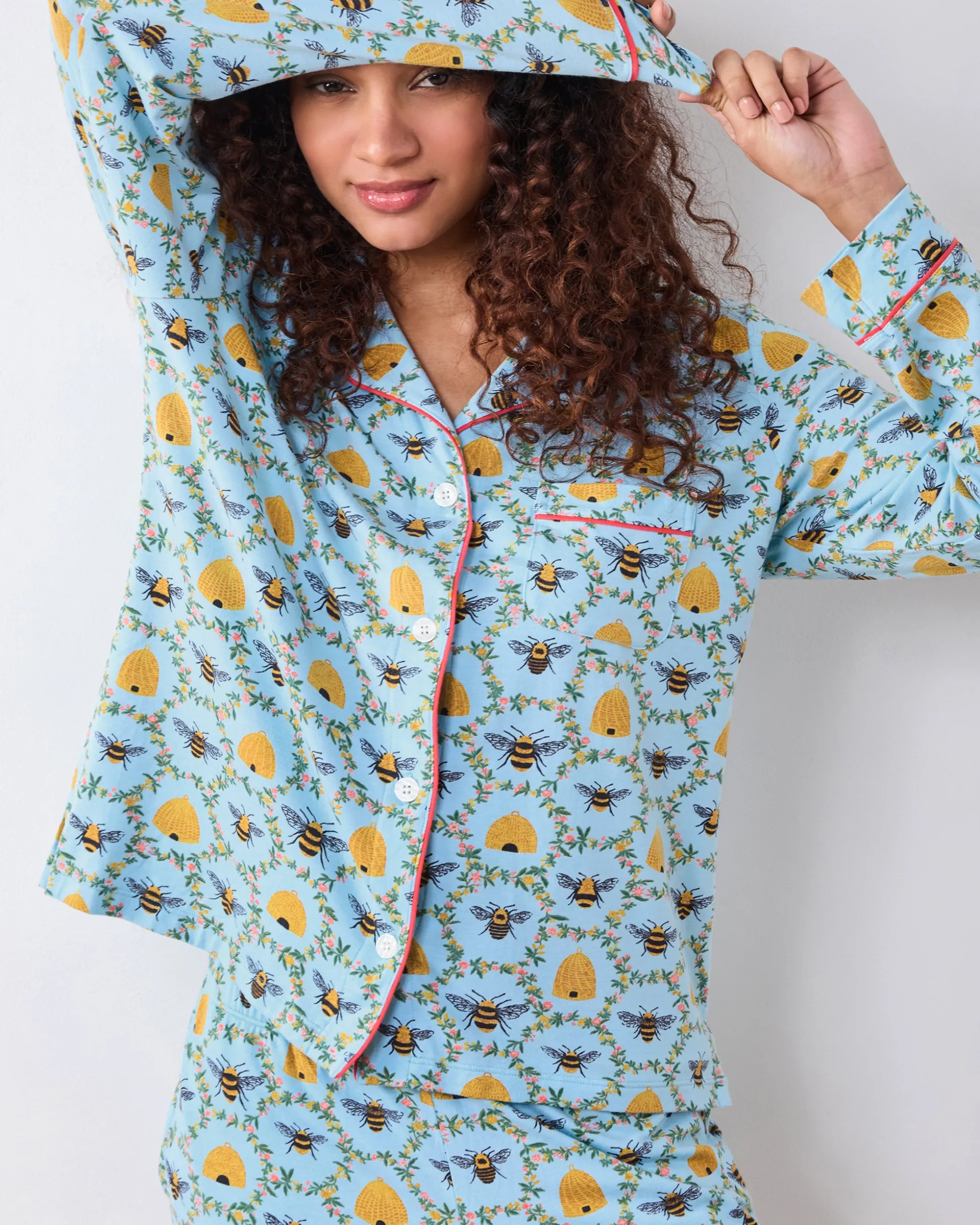 Organic Pima Modal Knit Long PJ Set in Sweet Bee