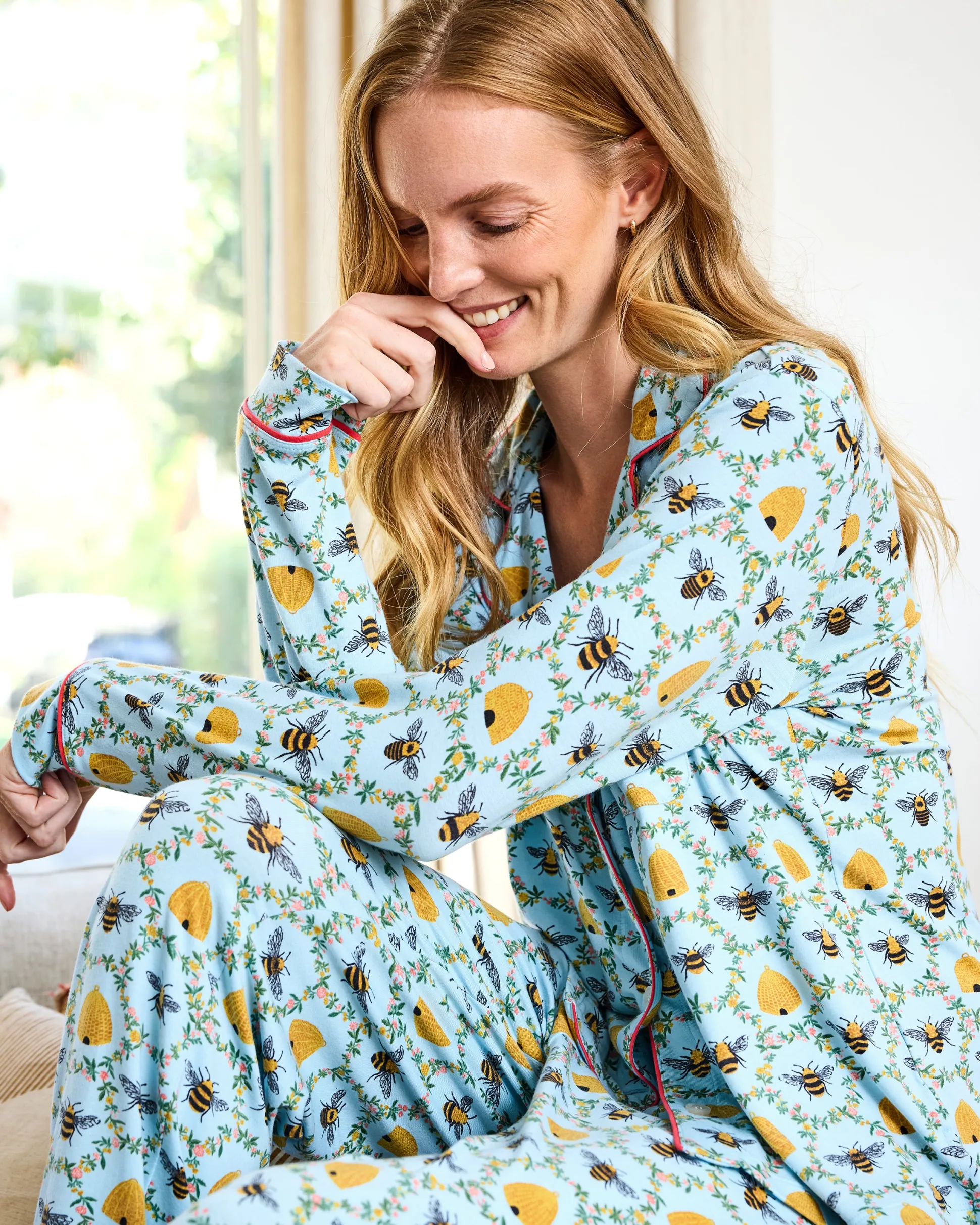Organic Pima Modal Knit Long PJ Set in Sweet Bee