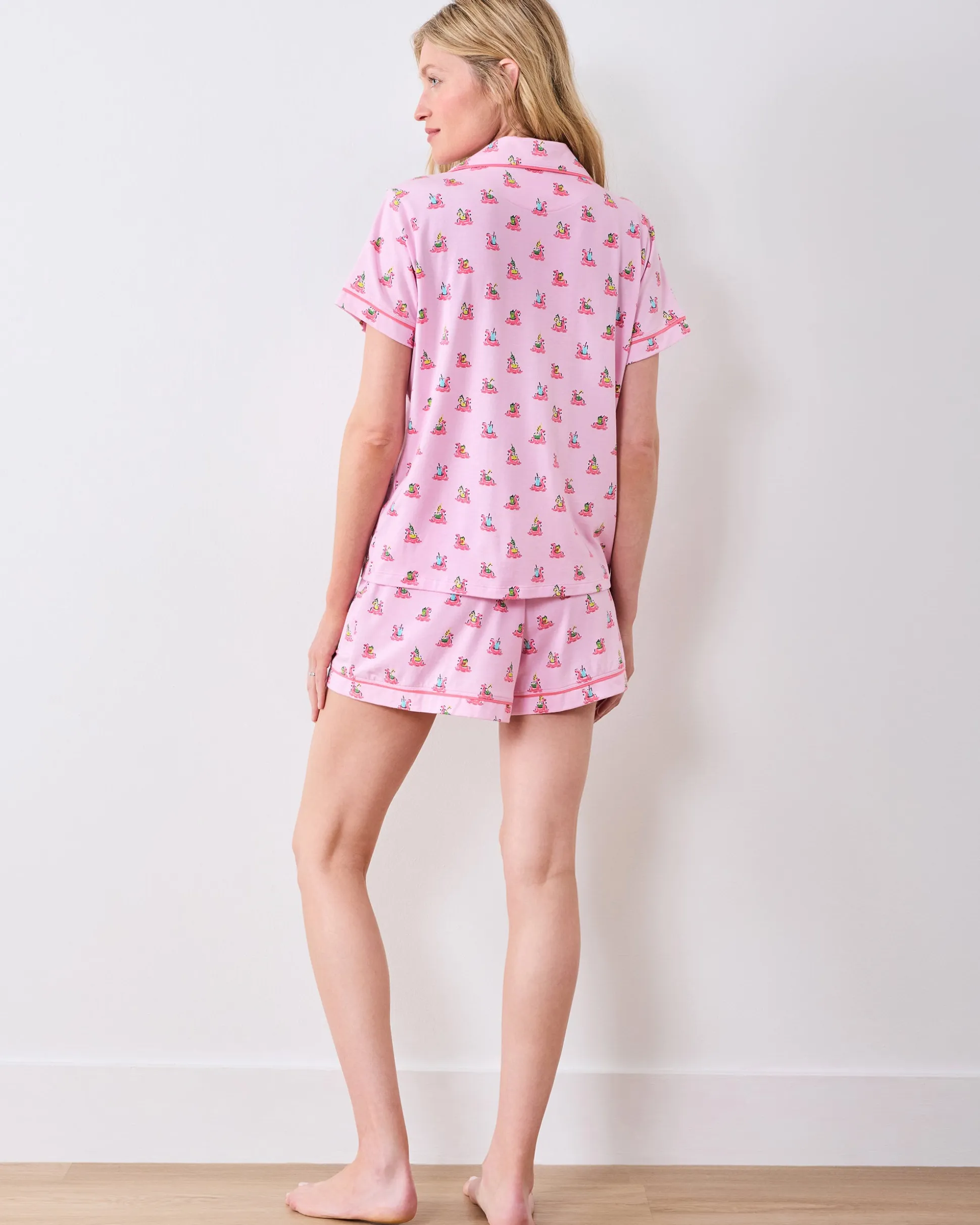 Organic Pima Modal Knit Short PJ Set in Flamingo Floaties
