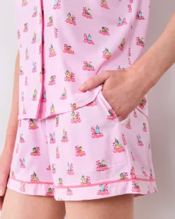 Organic Pima Modal Knit Short PJ Set in Flamingo Floaties