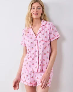 Organic Pima Modal Knit Short PJ Set in Flamingo Floaties