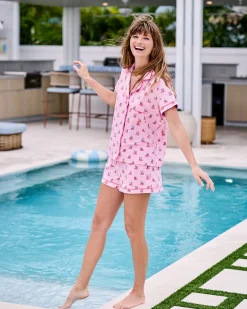 Organic Pima Modal Knit Short PJ Set in Flamingo Floaties