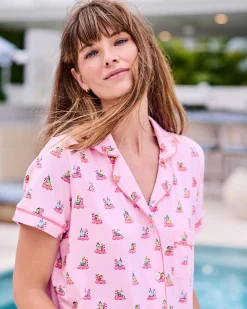 Organic Pima Modal Knit Short PJ Set in Flamingo Floaties