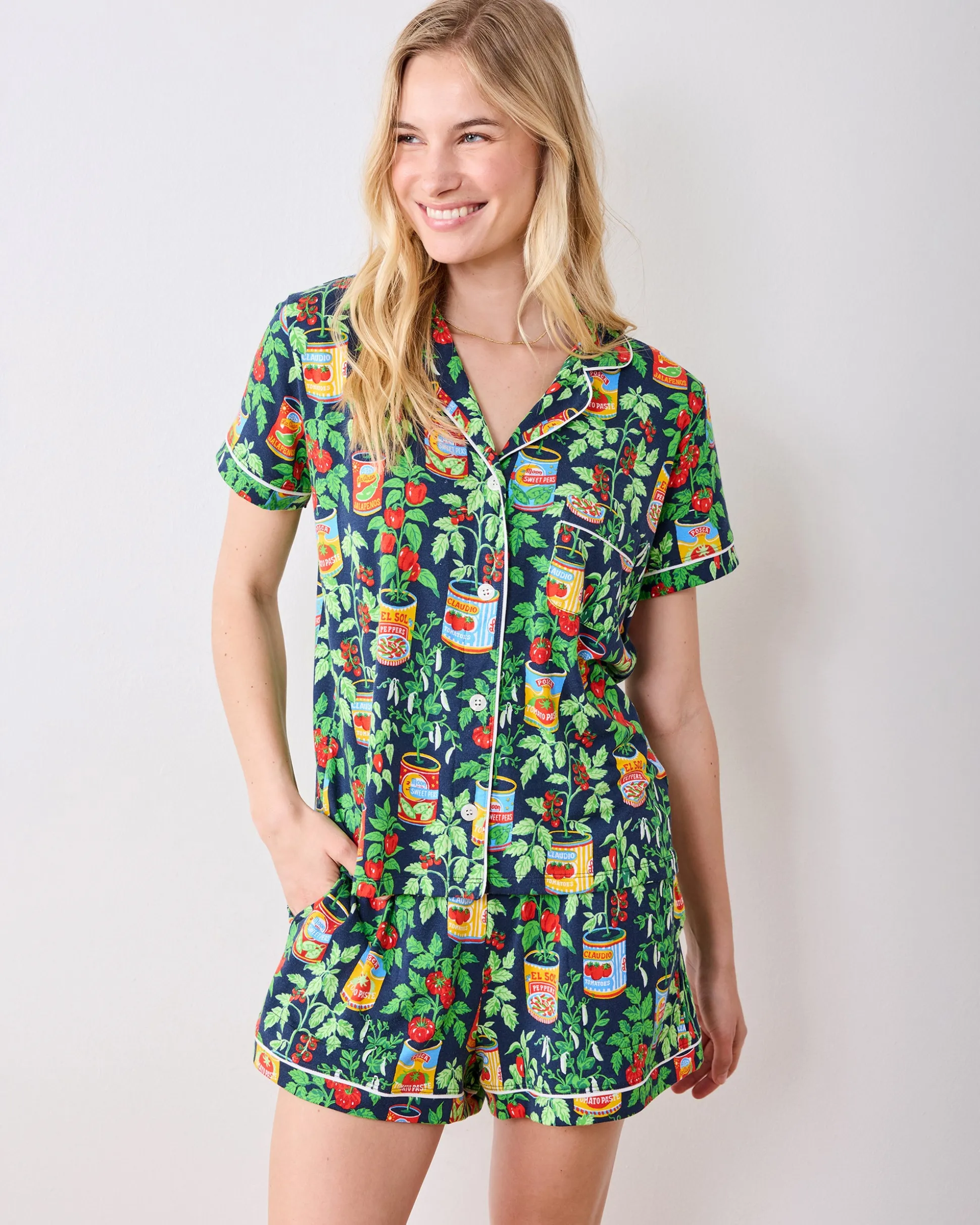 Organic Pima Modal Knit Short PJ Set in Kitchen Garden