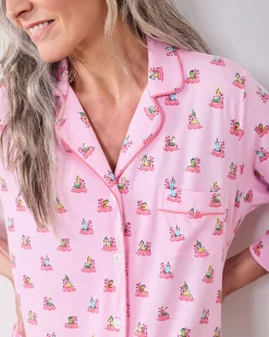 Organic Pima Modal Knit Sleep Shirt in Flamingo Floaties